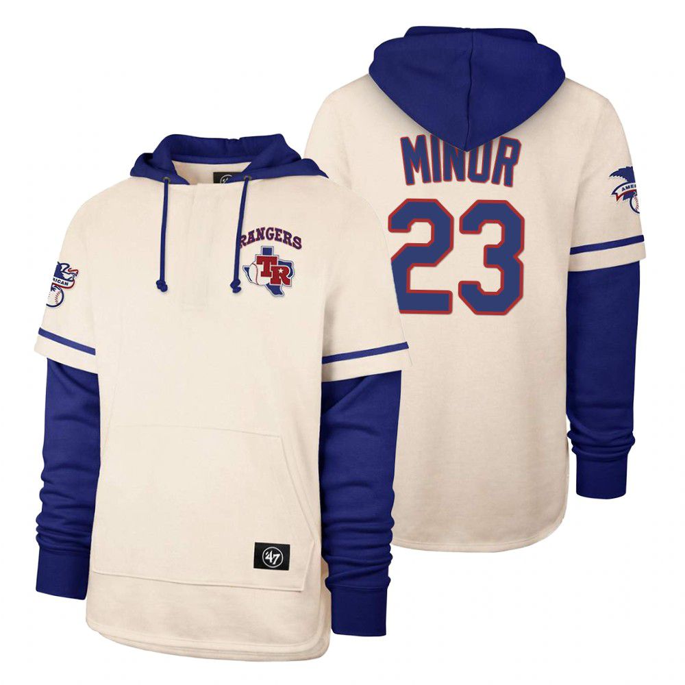 Men Texas Rangers #23 Minor Cream 2021 Pullover Hoodie MLB Jersey